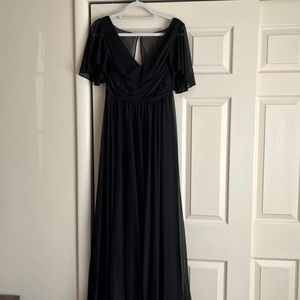 Flutter Sleeve Crisscross Mesh Bridesmaid Dress